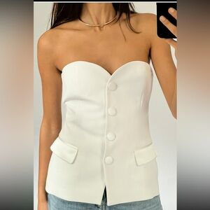 Zara Oyster White Mixed Satin Effect Bustier Top